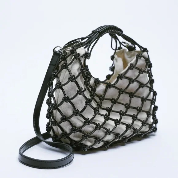 Zara Set - Black Knotted Mesh Heels & Mini Bag - Picture 3 of 12